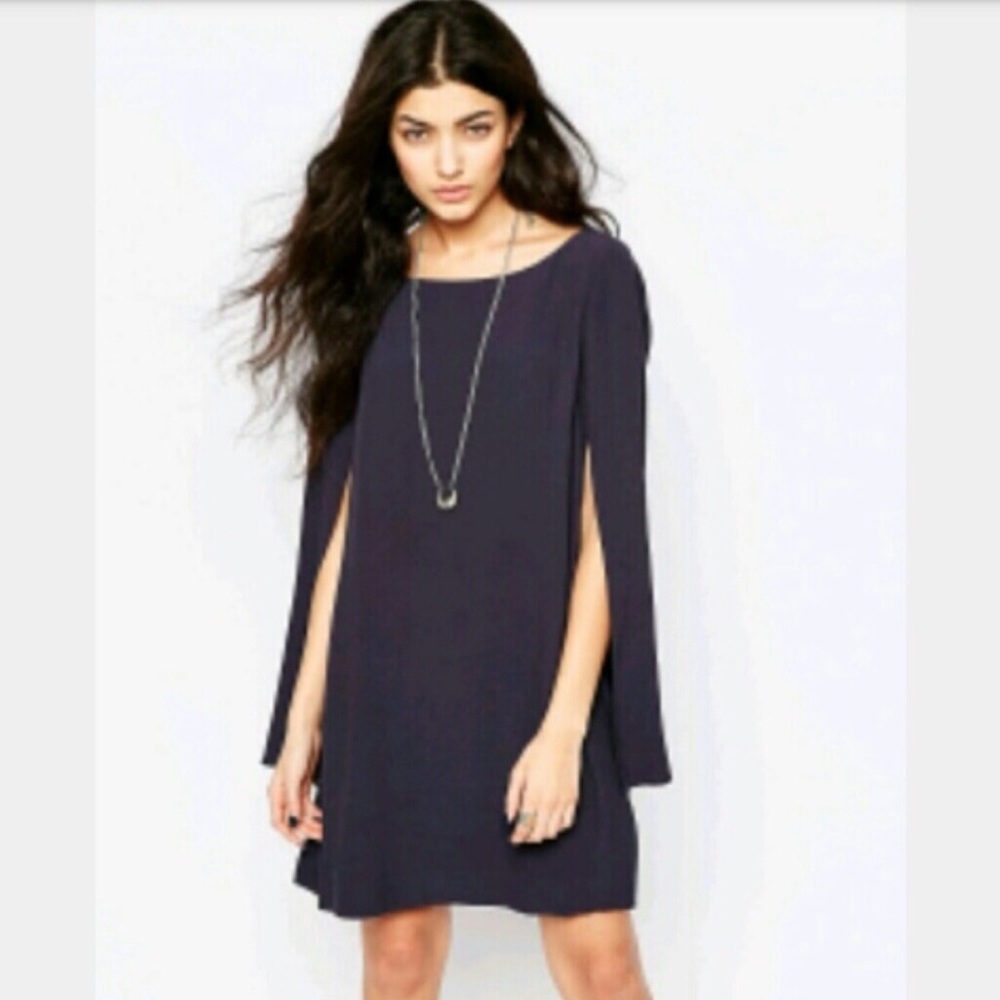 NWT FREE PEOPLE Some Like It Hot Cape Dress with Split Sleeves in Mineral S - Picture 4 of 13